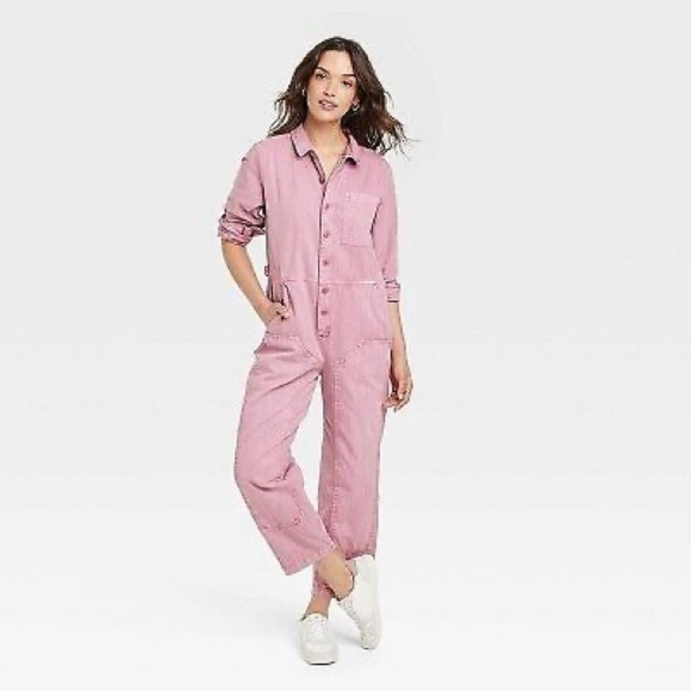 Women's Long Sleeve Button-Front Boilersuit - Universal Thread Pink